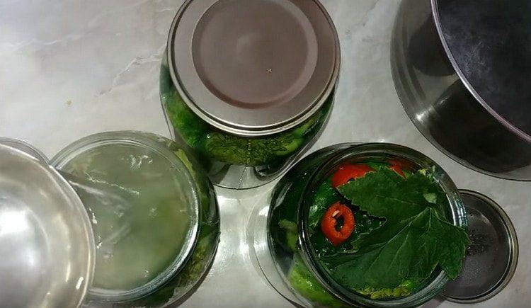 Pour boiling water over each jar.