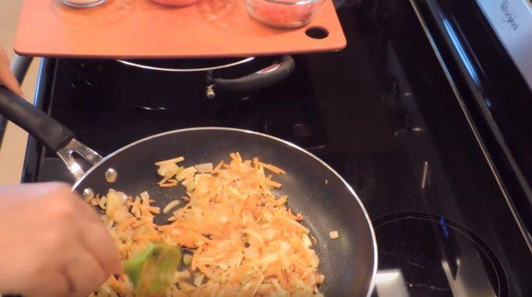 Fry onions, carrots, celery, parsnips in a pan.