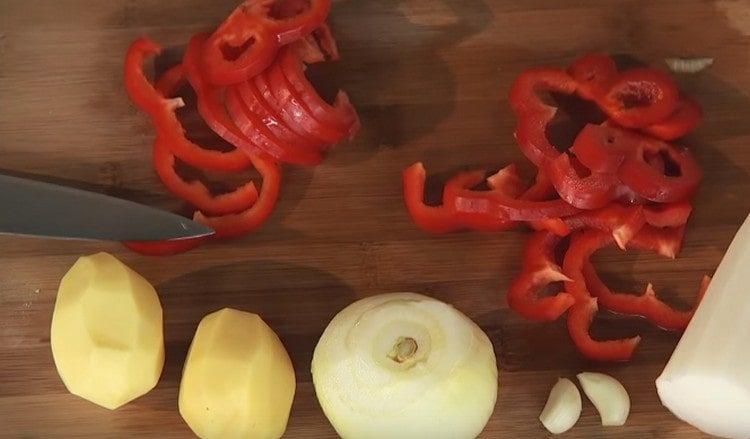 Sweet pepper cut into strips.