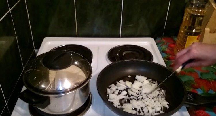 Faire frire l'oignon dans une poêle.