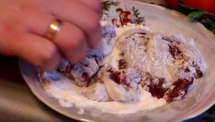 Bone pieces of liver in flour.