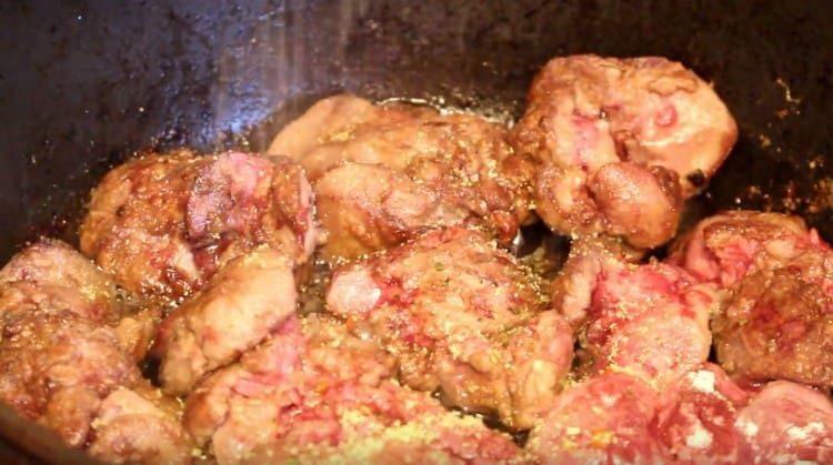 Fry chicken liver in a pan on both sides.