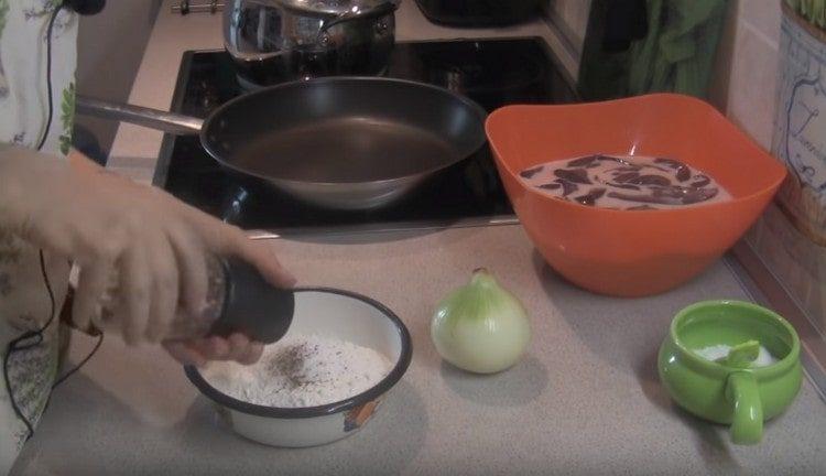 Mix flour with salt and pepper.