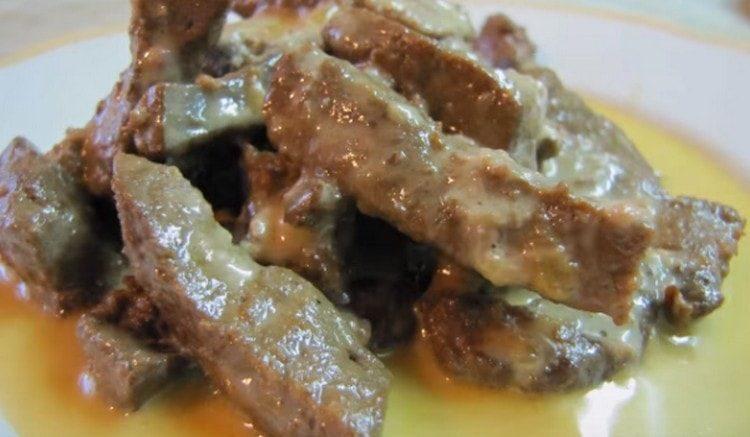 Stewed liver in sour cream will go well with any side dish.