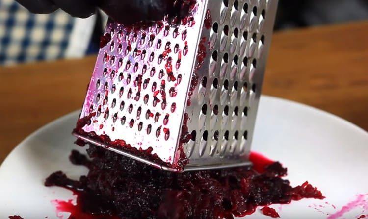 three beets on a fine grater.