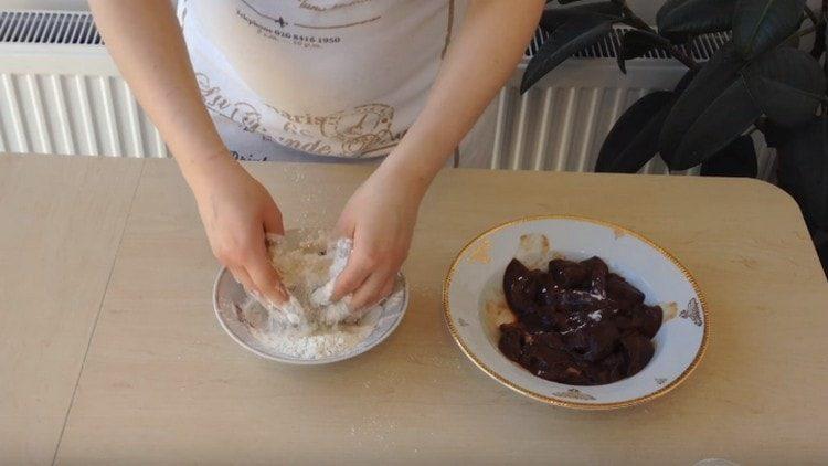 Bone pieces of liver in flour.