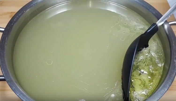 You can put the broth in the refrigerator, and then collect the fat formed on it.