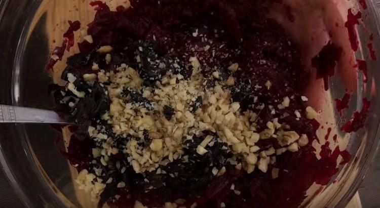 We add prunes and nuts to beets.