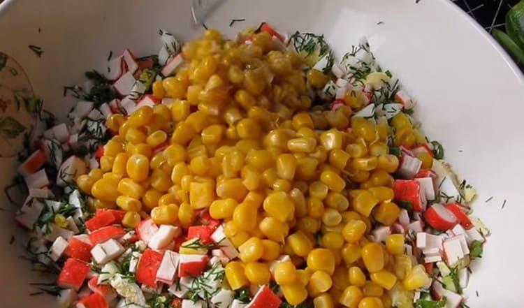 Add the corn to the salad.
