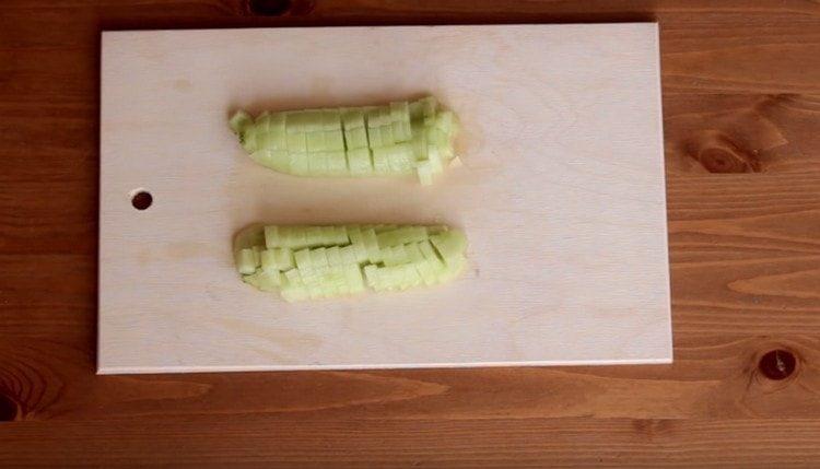 finely cut peeled cucumber.