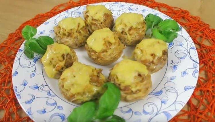 such mushrooms stuffed with chicken will be appropriate on any holiday table.