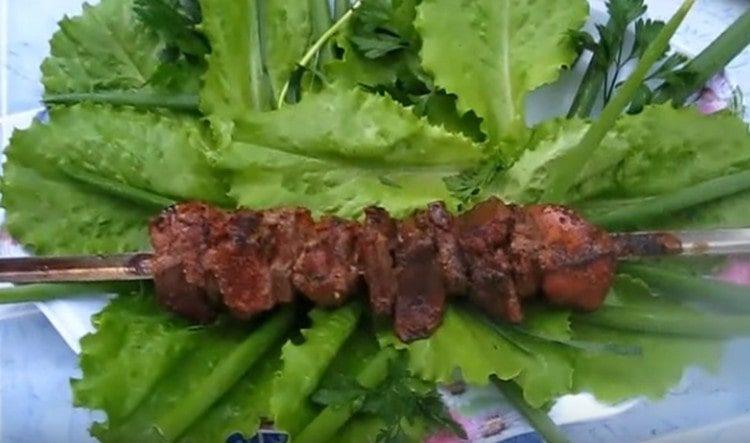 Here we have such an appetizing and juicy kebab from the liver.