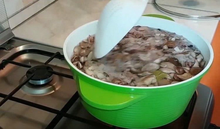 Répartir les champignons dans la marinade.