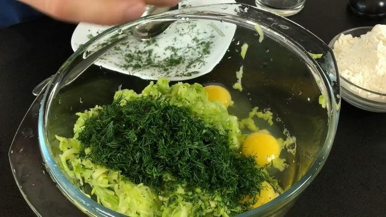 Mix the ingredients with dill to prepare the meal.
