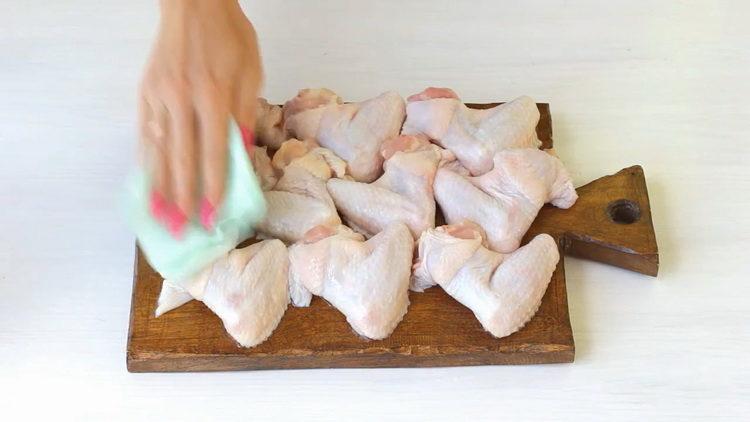 To prepare a dish, wash the wings