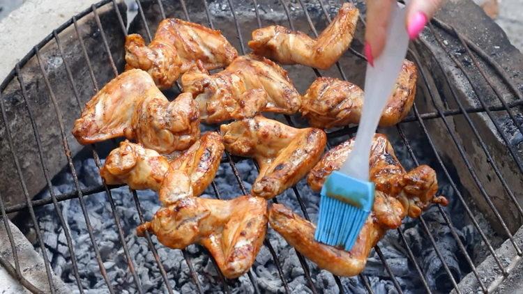 For cooking, grease the wings with the marinade