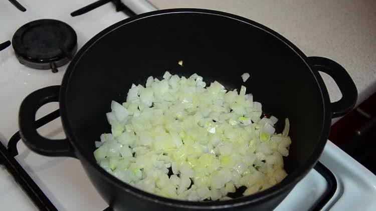 put garlic and onions in a pan