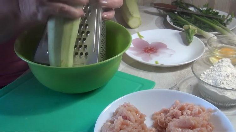 Cooking chicken patties with zucchini