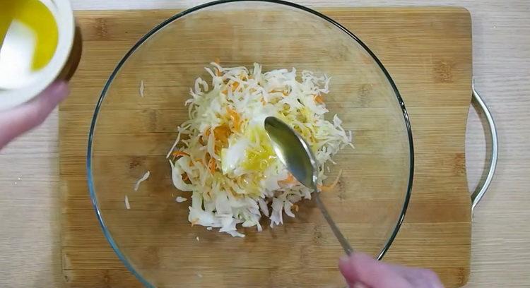 To make a salad, chop cabbage