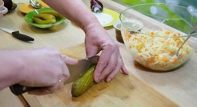 To make a salad, cut a cucumber