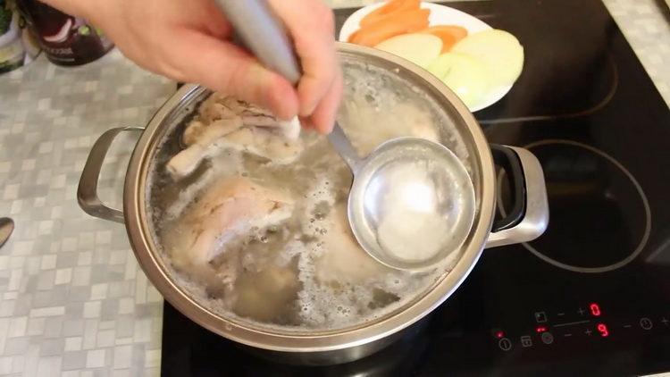 Boil the broth for cooking