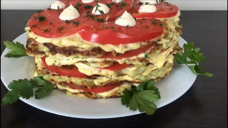 Tender zucchini cake with tomatoes