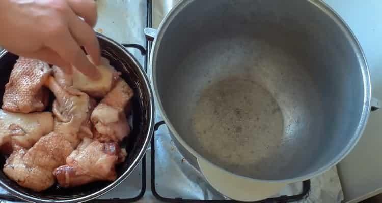 To cook, fry the meat