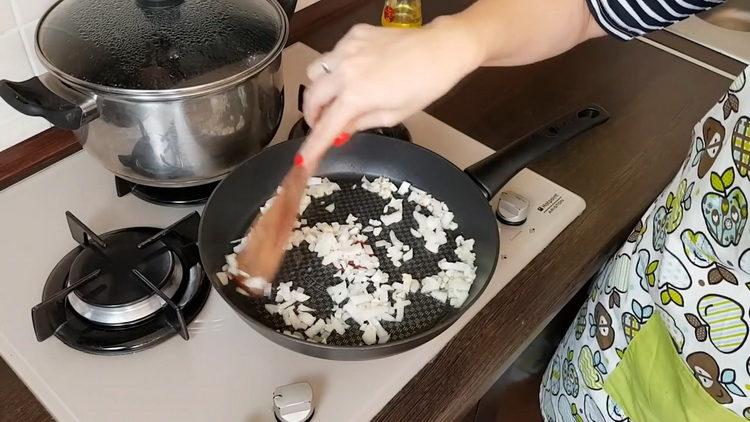 To cook, chop onion