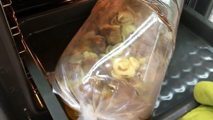 Put the ingredients in a sleeve for cooking