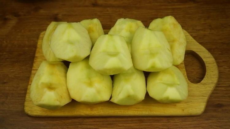 Peel apples to make strudel
