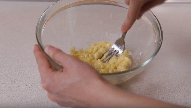 knead bananas with a fork.