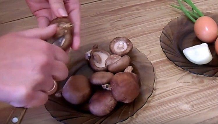 Shiitake mushrooms cut off the legs.