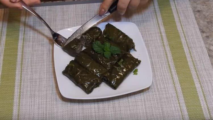 This is a classic recipe for making dolma in grape leaves.