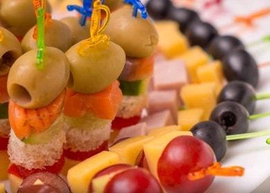 5 types of delicious  canapes on skewers