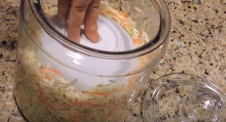 After half an hour, lay the cabbage tightly in a jar and leave it for 3 days.