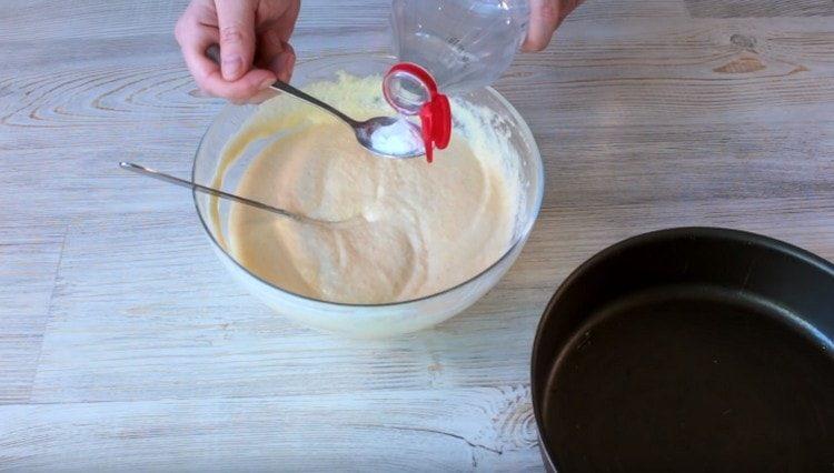 quench soda with vinegar and add to the dough.