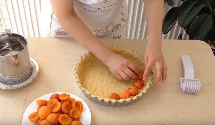 put apricots on the dough with the slice down.