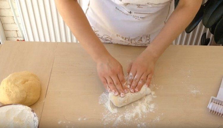 Once again, knead a small portion of the dough well.