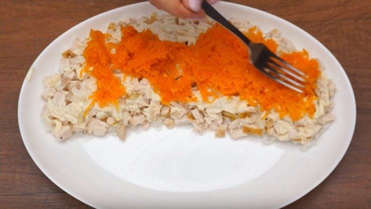 The next layer is carrot, mayonnaise.