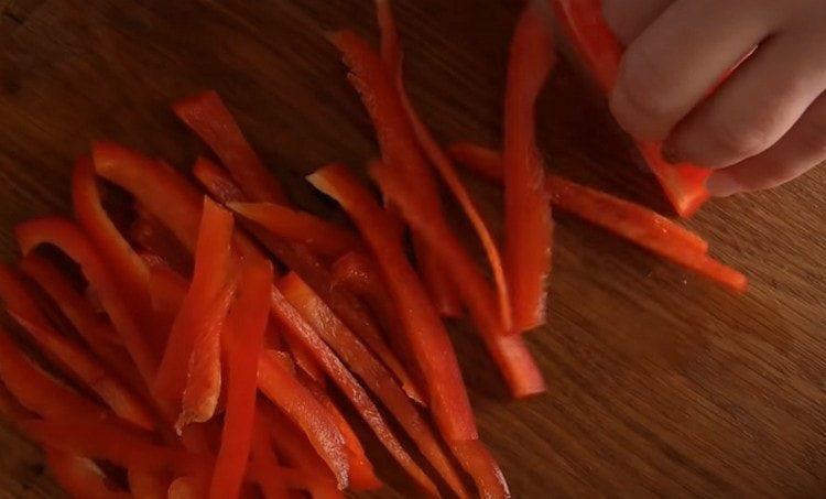 Sweet pepper cut into thin strips.