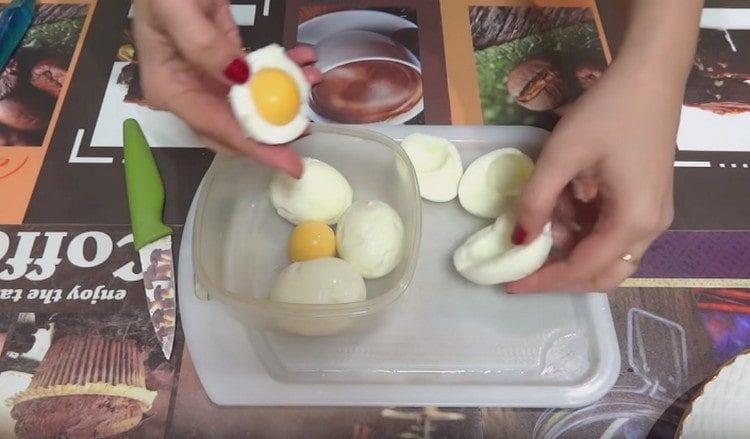 We divide eggs into proteins and yolks.