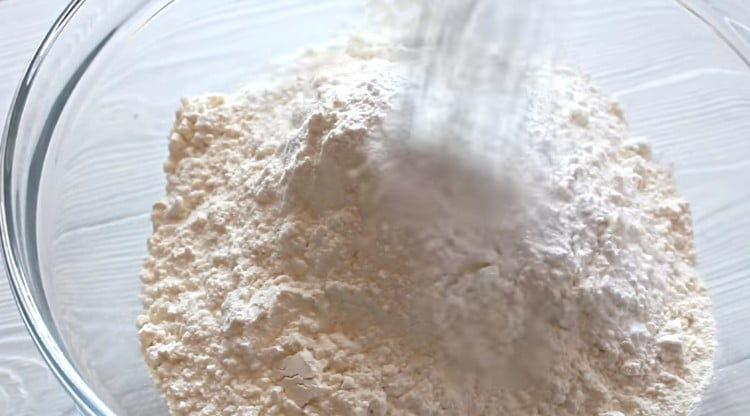 Mix flour with baking powder.