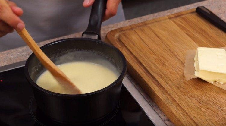 Cook the cream until thickened.