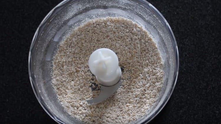 Grind oatmeal in a blender.