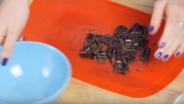 chop chocolate into pieces.