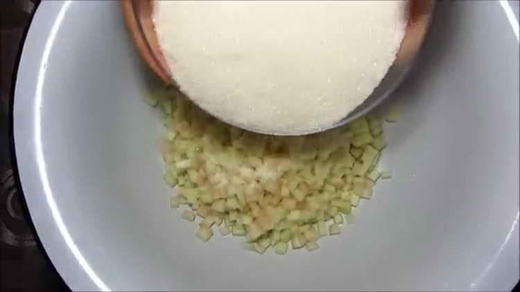 pour the white flesh of watermelon with sugar