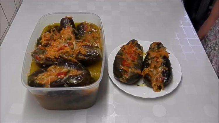 pickled eggplant stuffed with carrots and garlic