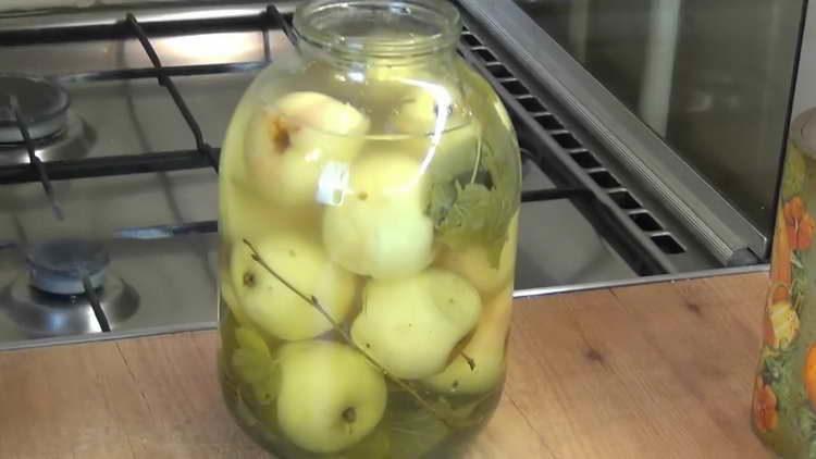 nakladané jablká v pohári na zimu
