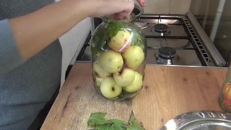 poner hojas de cereza en manzanas