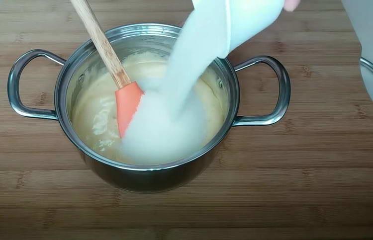 pour sugar into the pan